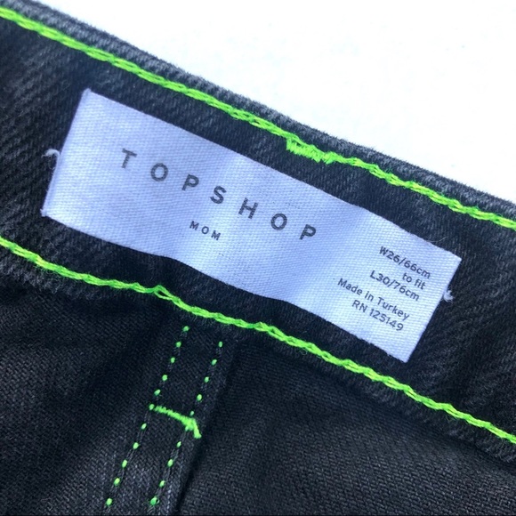 Topshop Neon Stitch High Waist Tapered Mom Jeans - Picture 5 of 7